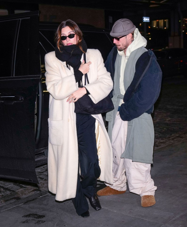 Justin and Hailey Bieber leaving a car in New York City.