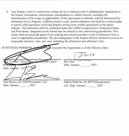 Signed confidentiality agreement.