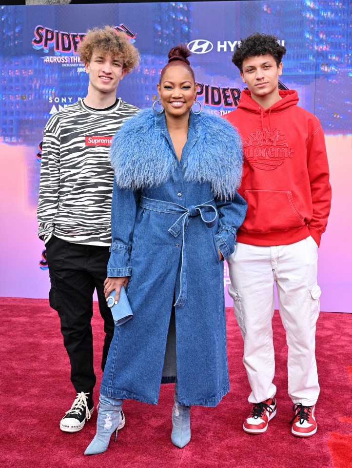 Garcelle Beauvais with her sons at the Spider-Man: Across the Spider-Verse premiere.