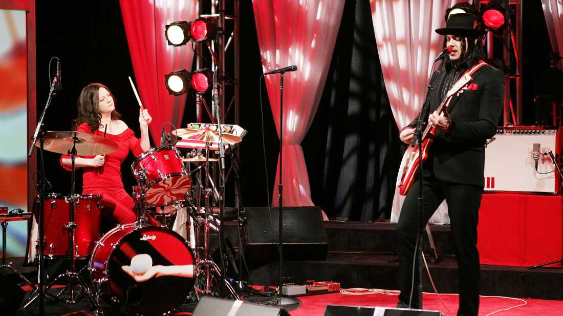 Jack White and Meg White of the White Stripes perform on "The Daily Show With Jon Stewart," the first live band performance for the show, Dec.1, 2005, in New York City.