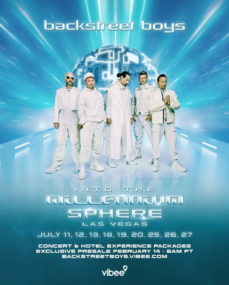 Backstreet Boys concert poster: Into the Millennium Sphere, Las Vegas.  July 11-27.