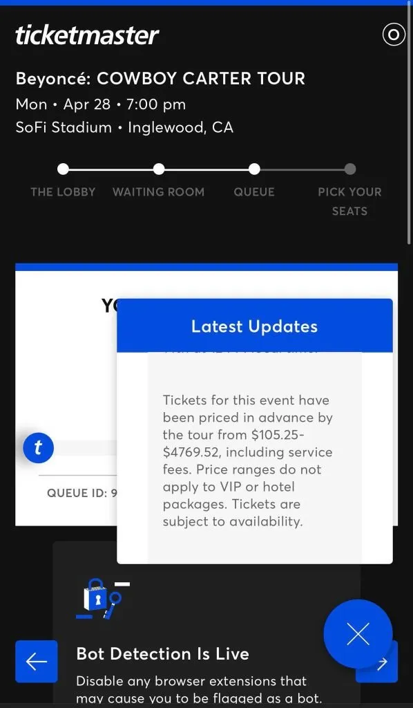 Ticketmaster Beyonce notice