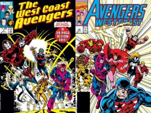 The West Coast Avegers in the pages of Marvel Comics.