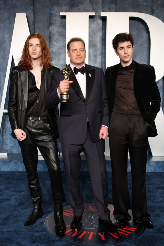 Brendan Fraser with his sons at the 2023 Vanity Fair Oscar Party.