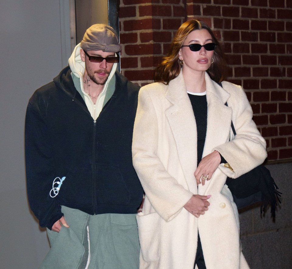 Justin Bieber and Hailey Bieber walking together in New York City.