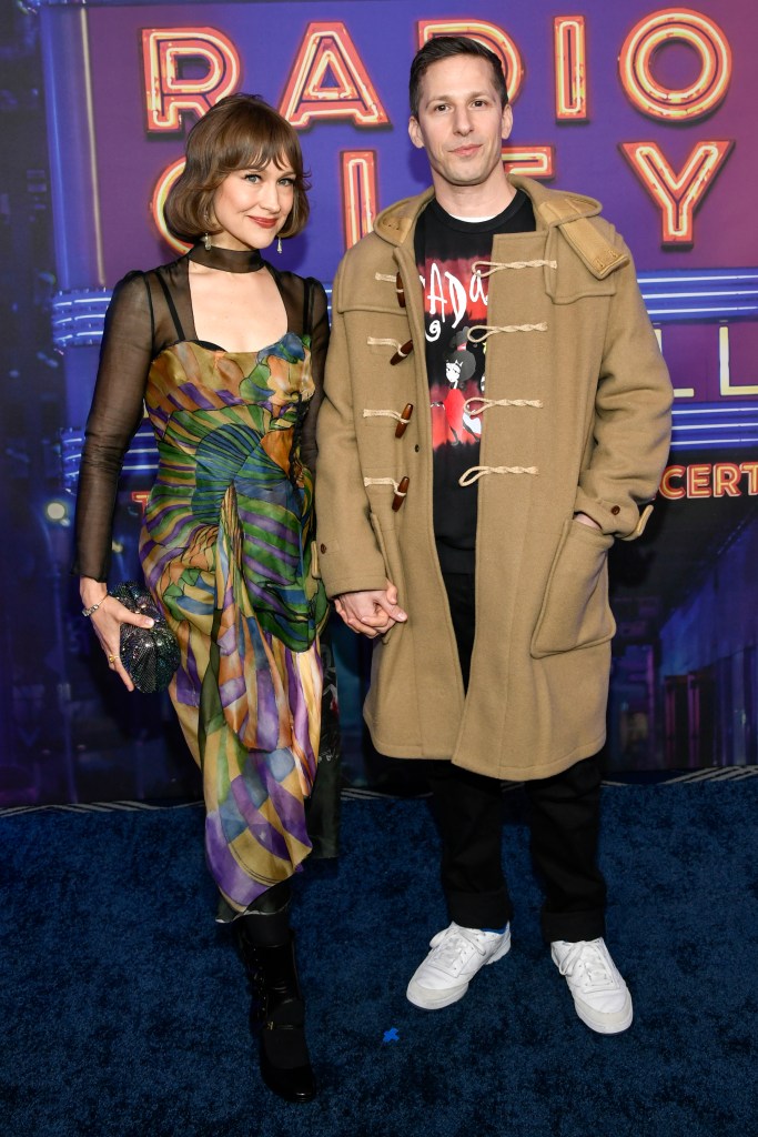 Joanna Newsom, left, and Andy Samberg attend the SNL50: The Homecoming Concert at Radio City Music Hall 