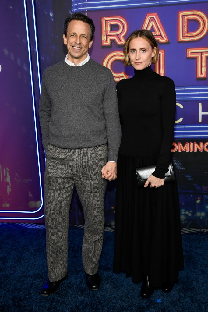 Seth Meyers, left, and Alexi Ashe attend the SNL50: The Homecoming Concert at Radio City Music Hall