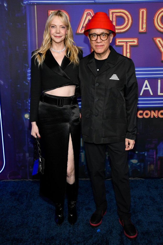 Riki Lindhome, left, and Fred Armisen attend the SNL50: The Homecoming Concert at Radio City Music Hall