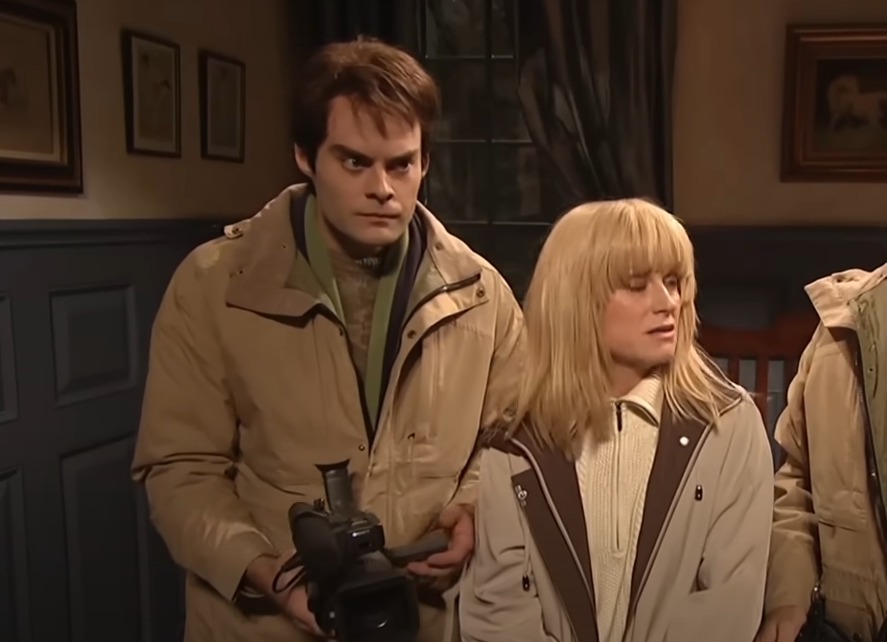 Bill Hader and a woman on Saturday Night Live.