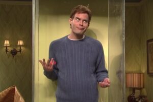 Bill Hader in a glass enclosure on Saturday Night Live.