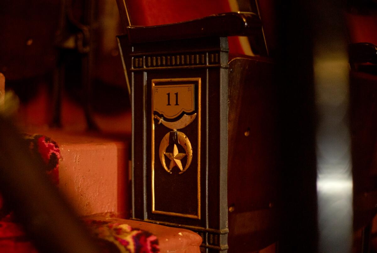 A decorated aisle seat at the Shrine Auditorium.