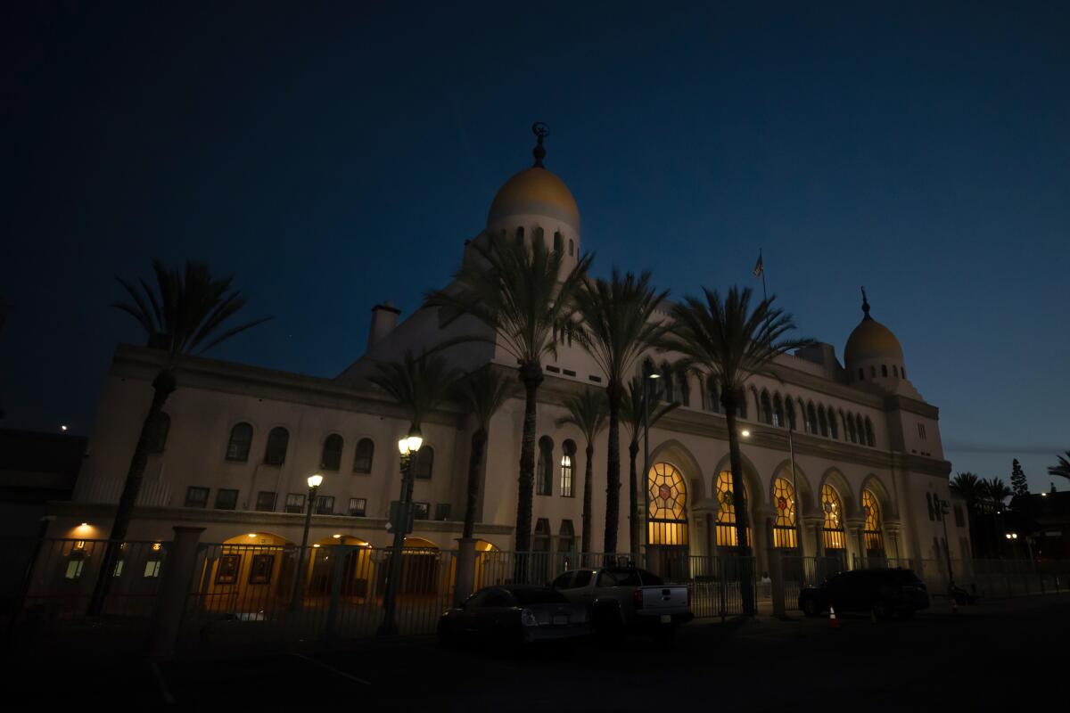 The exterior of the Shrine Auditorium.