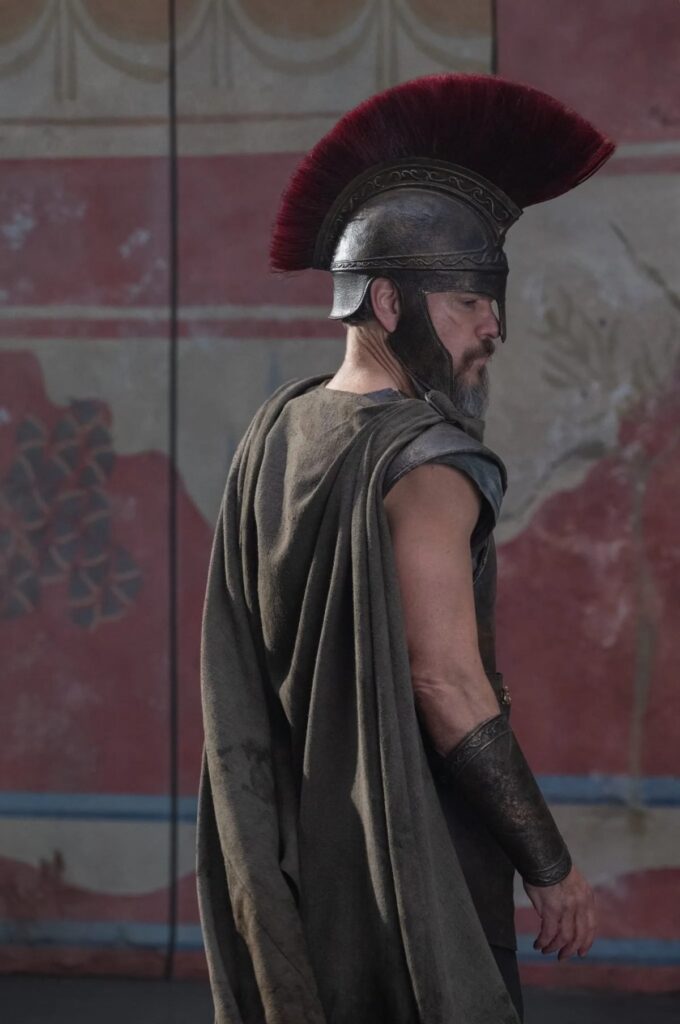 Matt Damon as Odysseus in The Odyssey, wearing Grecian Empire garb.