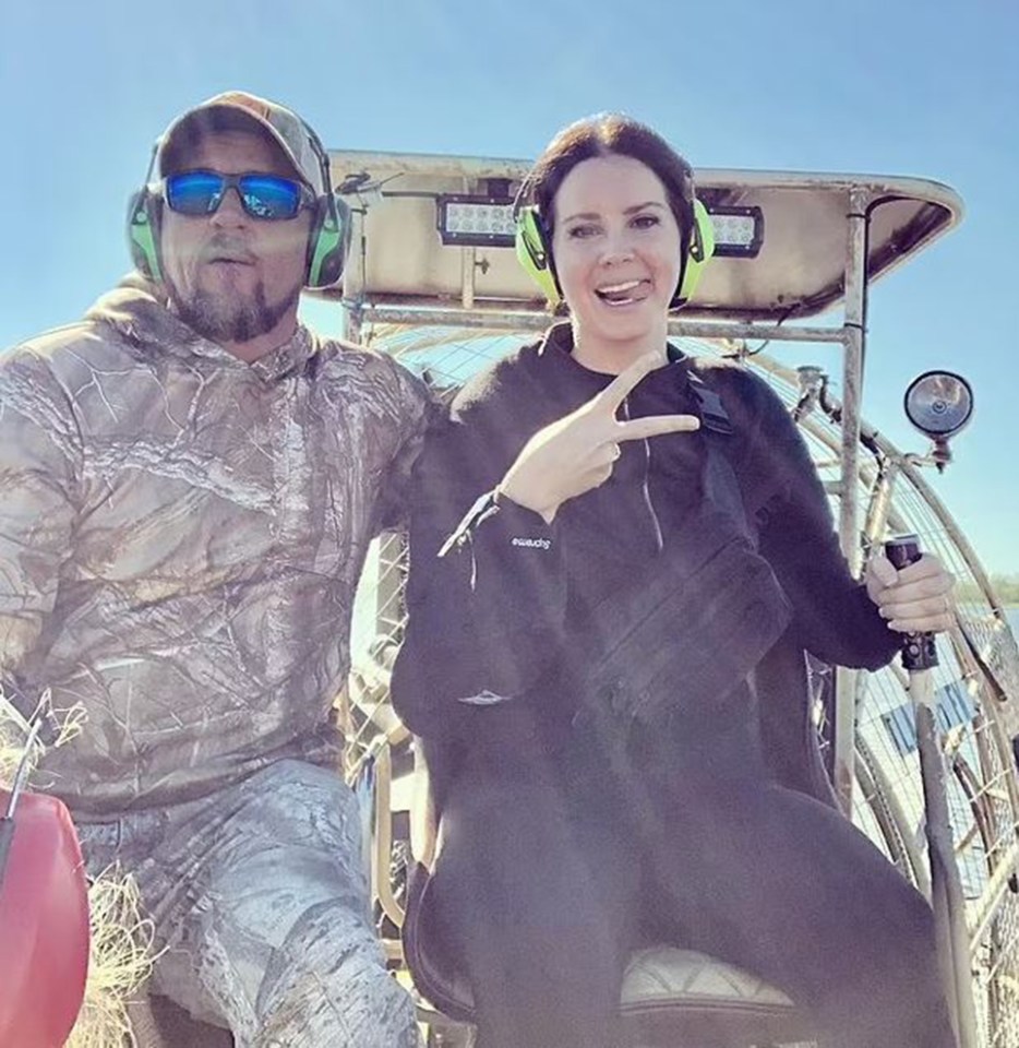 Lana Del Rey and her boyfriend on an airboat.