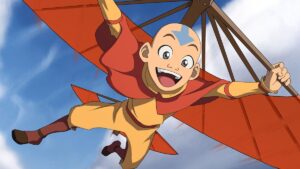 Aang gliding in Avatar: The Last Airbender.