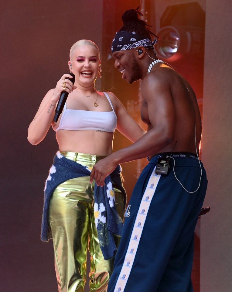 Anne-Marie and KSI performing on stage.