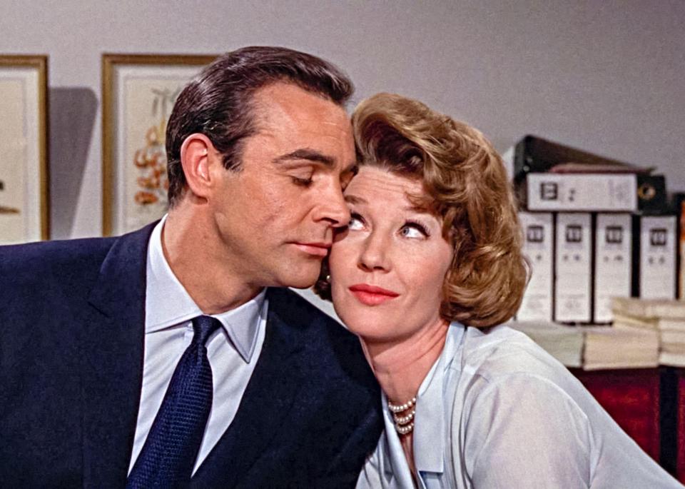 Sean Connery as James Bond and Lois Maxwell as Miss Moneypenny in From Russia with Love.