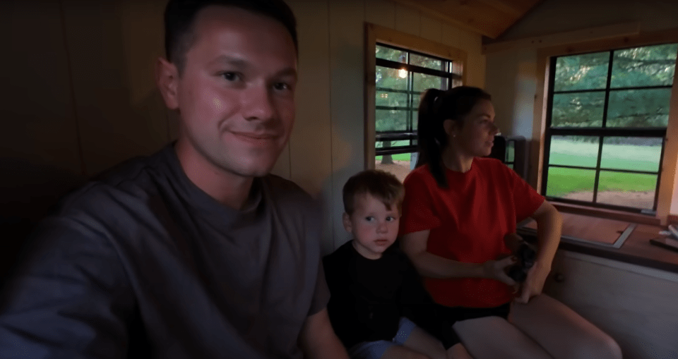 Family inside tiny home.