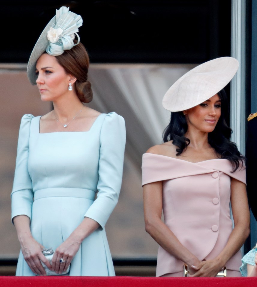 Kate Middleton and Meghan Markle on the Buckingham Palace balcony.