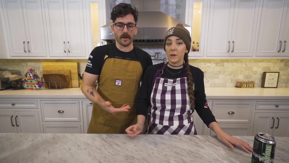 Jenna Marbles and Julien Solomita in their kitchen.