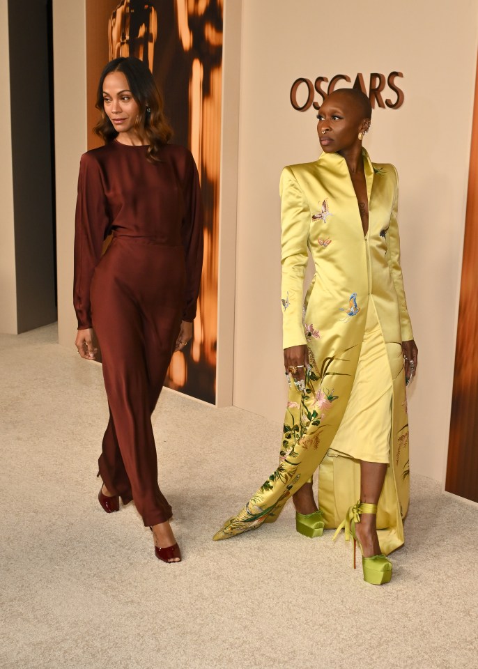 Zoe Saldana and Cynthia Erivo at the Academy Awards Nominees Dinner.