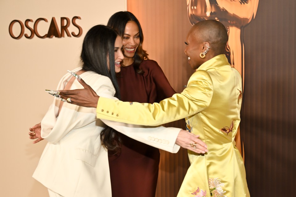 Demi Moore, Zoe Saldana, and Cynthia Erivo at the Oscars Nominees Dinner.