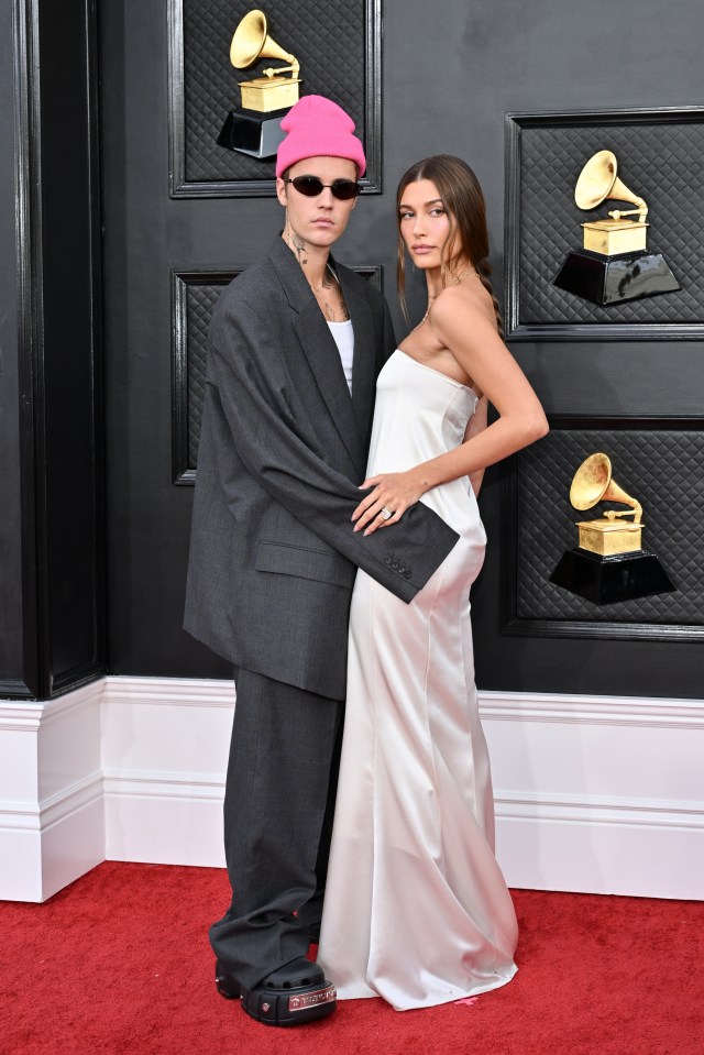 Justin Bieber and Hailey Bieber at the Grammy Awards.