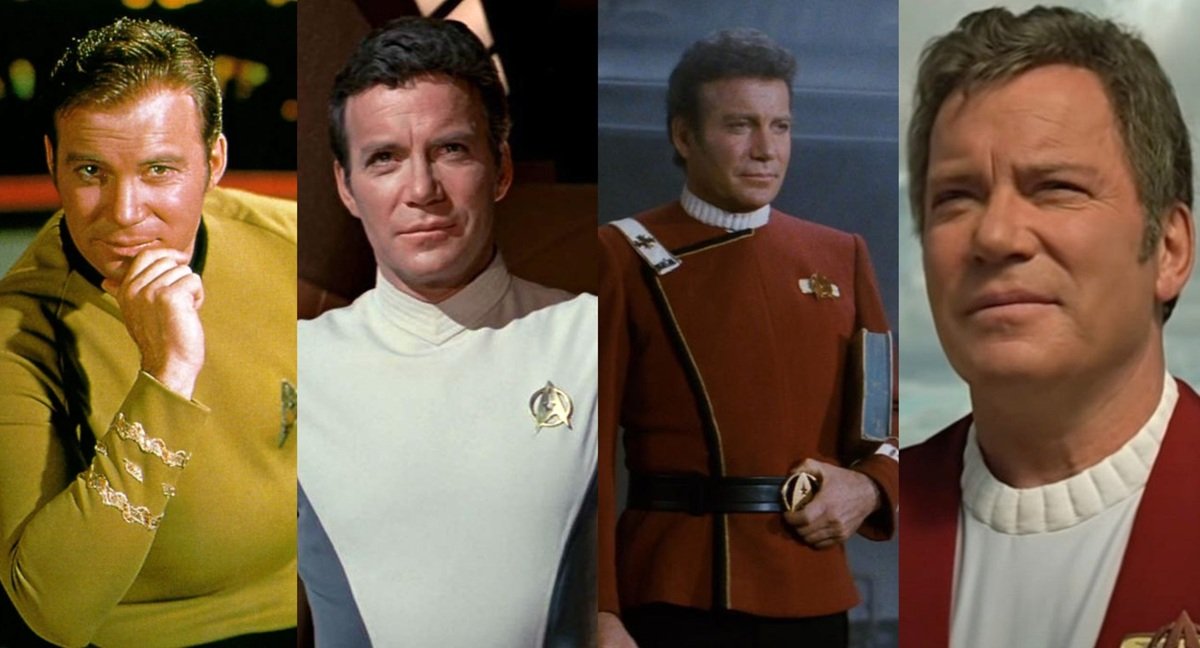 William Shatner as Captain James T. Kirk in Star Trek throughout the years. 