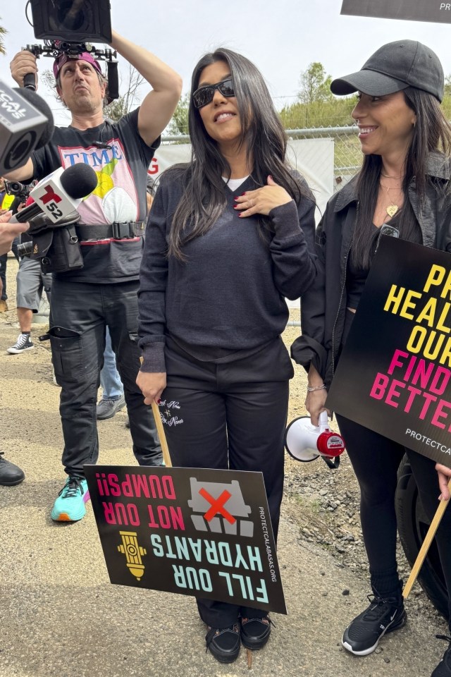 Kourtney Kardashian at a Calabasas landfill protest.