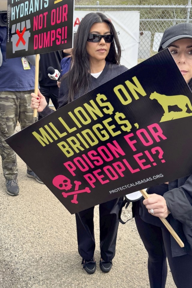 Kourtney Kardashian at a Calabasas landfill protest.