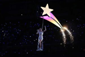 Katy Perry performs during the Super Bowl halftime show at University of Phoenix Stadium on Feb. 1, 2015, in Glendale, Ariz. Now she'll be in space but for real this time.