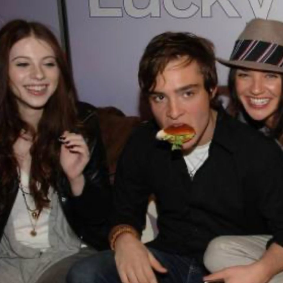 Jessica Szohr, Penn Badgley, and Michelle Trachtenberg at a Gossip Girl event.