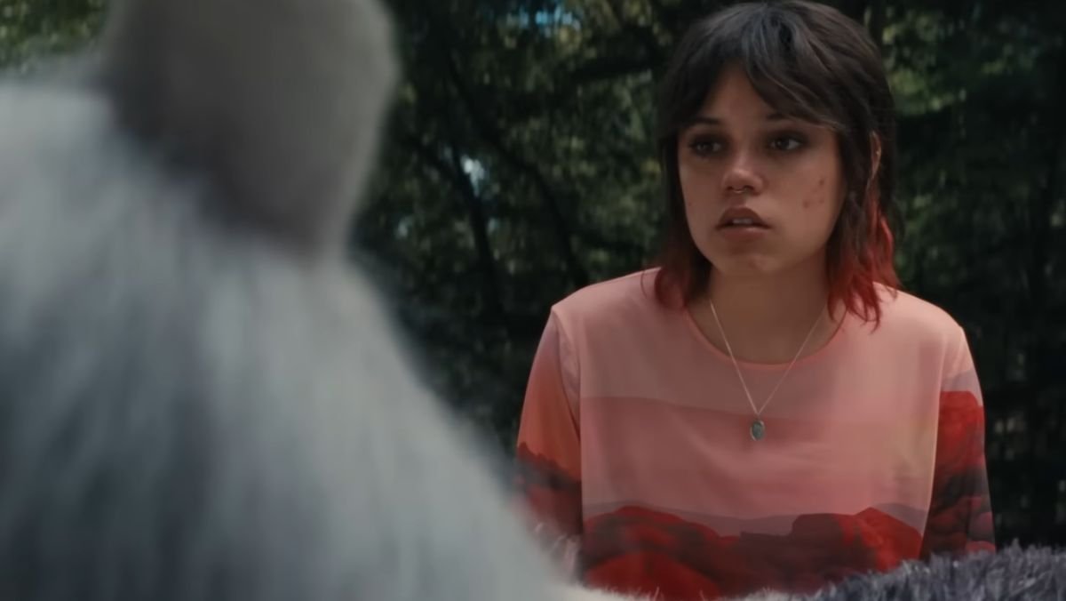 jenna ortega stares at a unicorn in death of a unicorn trailer