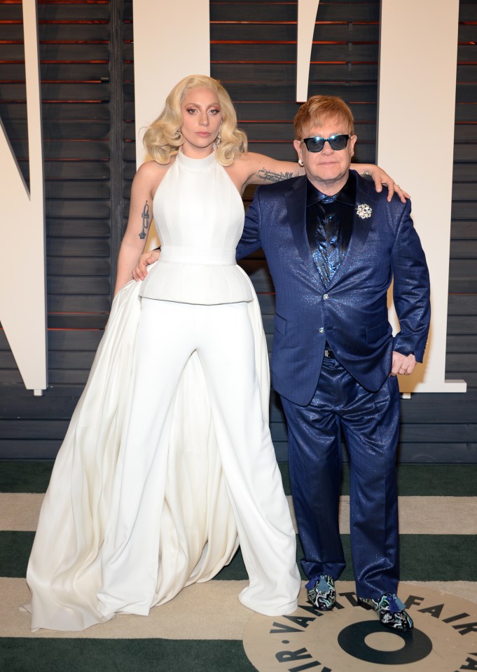 Lady Gaga and Elton John at the Vanity Fair Oscar Party.