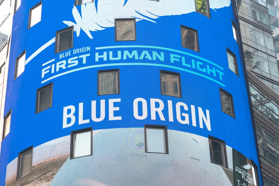 Blue Origin "First Human Flight" billboard.