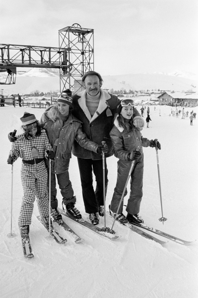 Gene Hackman skiing with his family at Sun Valley.