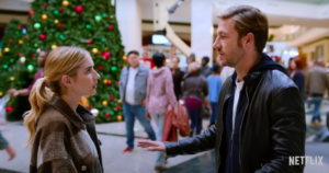 Emma Roberts and Luke Bracey in a scene from "Holidate"