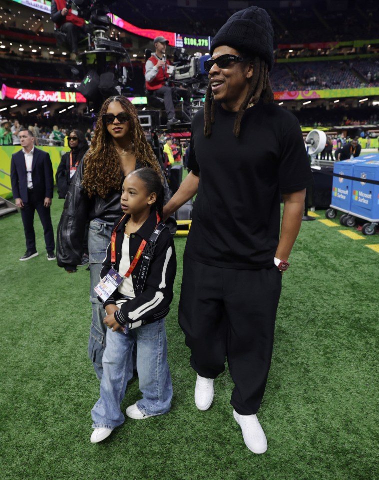 Jay-Z, Beyoncé, and their children at the Super Bowl.