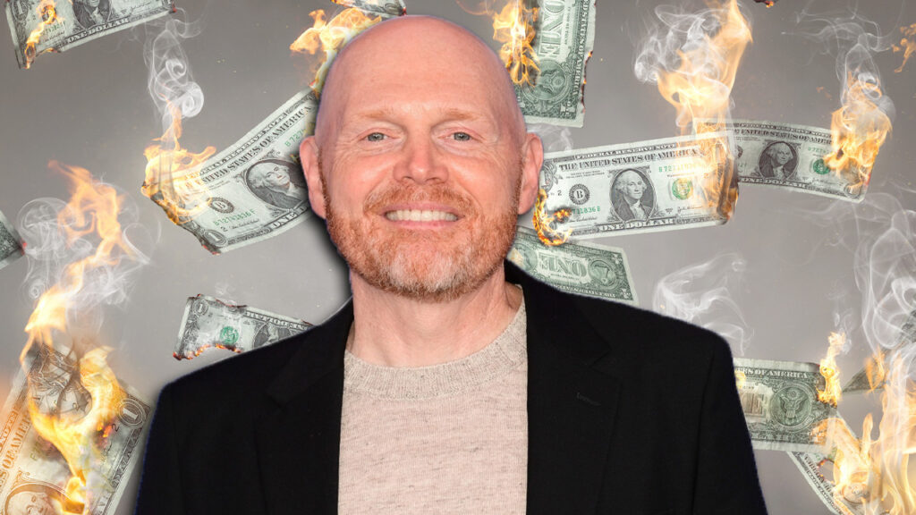 comedian Bill Burr with money on fire