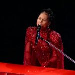 US singer-songwriter Alicia Keys performs during Apple Music halftime show of Super Bowl LVIII between the Kansas City Chiefs and the San Francisco 49ers at Allegiant Stadium in Las Vegas, Nevada, February 11, 2024. (Photo by Patrick T. Fallon / AFP) (Photo by PATRICK T. FALLON/AFP via Getty Images)