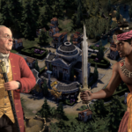 Screenshot from Civilization 7 featuring a tense standoff between Ben Franklin and Ashoka.