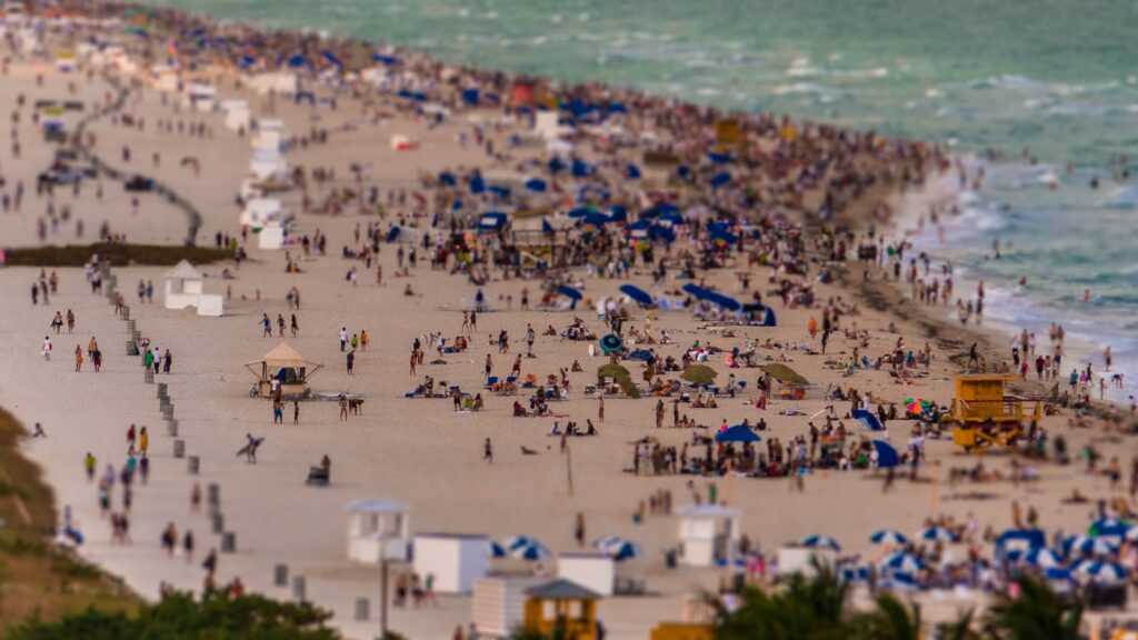 Crowded beach in Florida during spring break