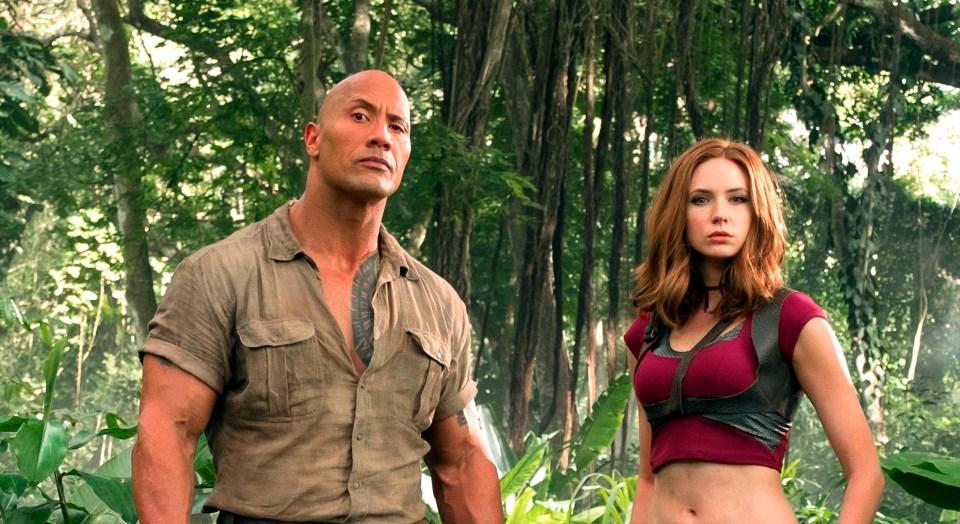 Dwayne Johnson and Karen Gillan in Jumanji: Welcome to the Jungle.