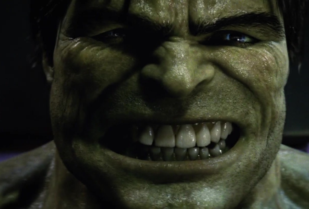 Hulk does a big sweaty smile in The Incredible Hulk