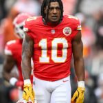 CLEVELAND, OHIO - DECEMBER 15: Isiah Pacheco #10 of the Kansas City Chiefs looks on prior to a game against the Cleveland Browns at Huntington Bank Field on December 15, 2024 in Cleveland, Ohio. (Photo by Nick Cammett/Diamond Images via Getty Images)