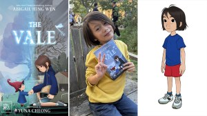 L-R: 'The Vale - Origins' book cover, Egan Xander and the animated version of Bran