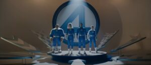 The Fantastic Four in blue suits.