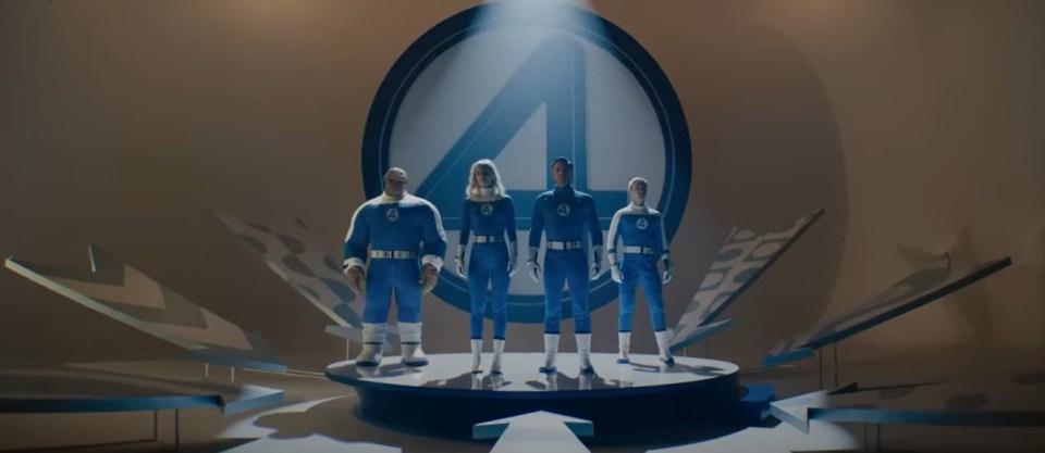 The Fantastic Four in blue suits.