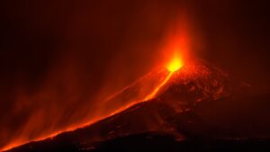 spectacular Mt. Etna volcano lava eruption in Sicily