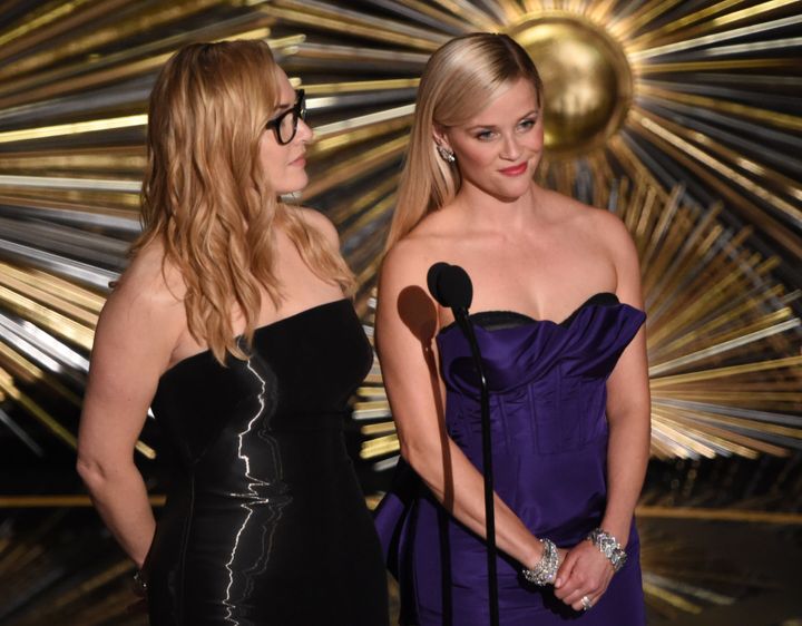 Actors Kate Winslet and Reese Witherspoon presented an award together at the 2016 Oscars.